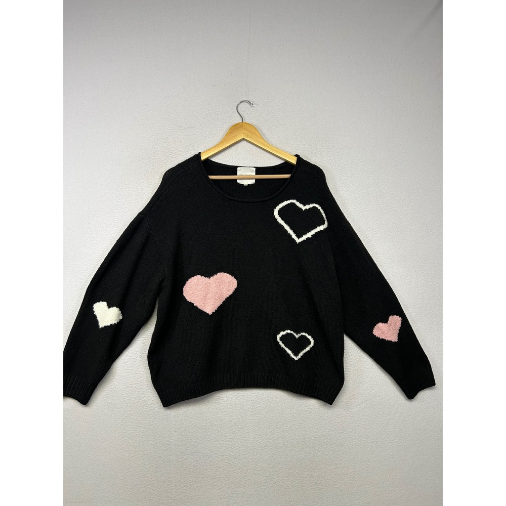Coquette Soft Girl No Comment Plus Womens 2X Black Heart Print Pullover Sweater
